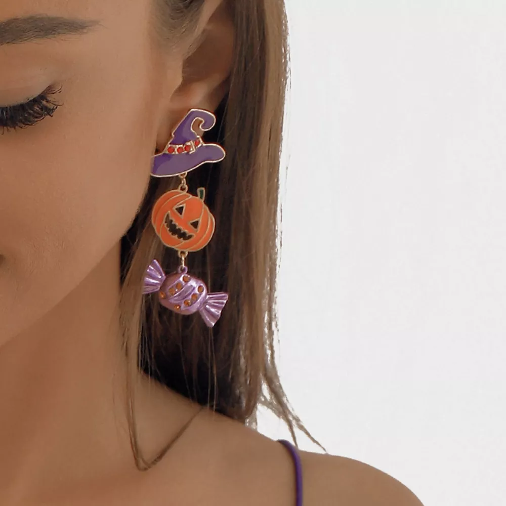 Halloween 18K Gold-Plated Alloy Pumpkin Earrings, image 2
