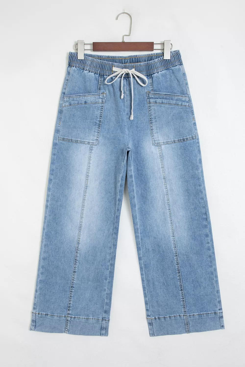 Drawstring Waist Wide Leg Ankle Length Jeans, image 6