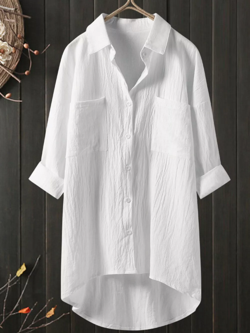 Full Size Casual Button-Down Shirt with Dual Chest Pockets Plus Size, image 3
