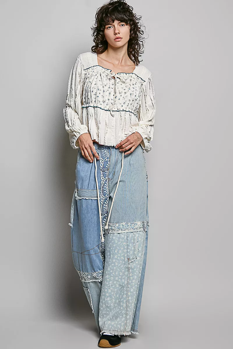 Square Neck Lace Long Balloon Sleeve Top, image 5