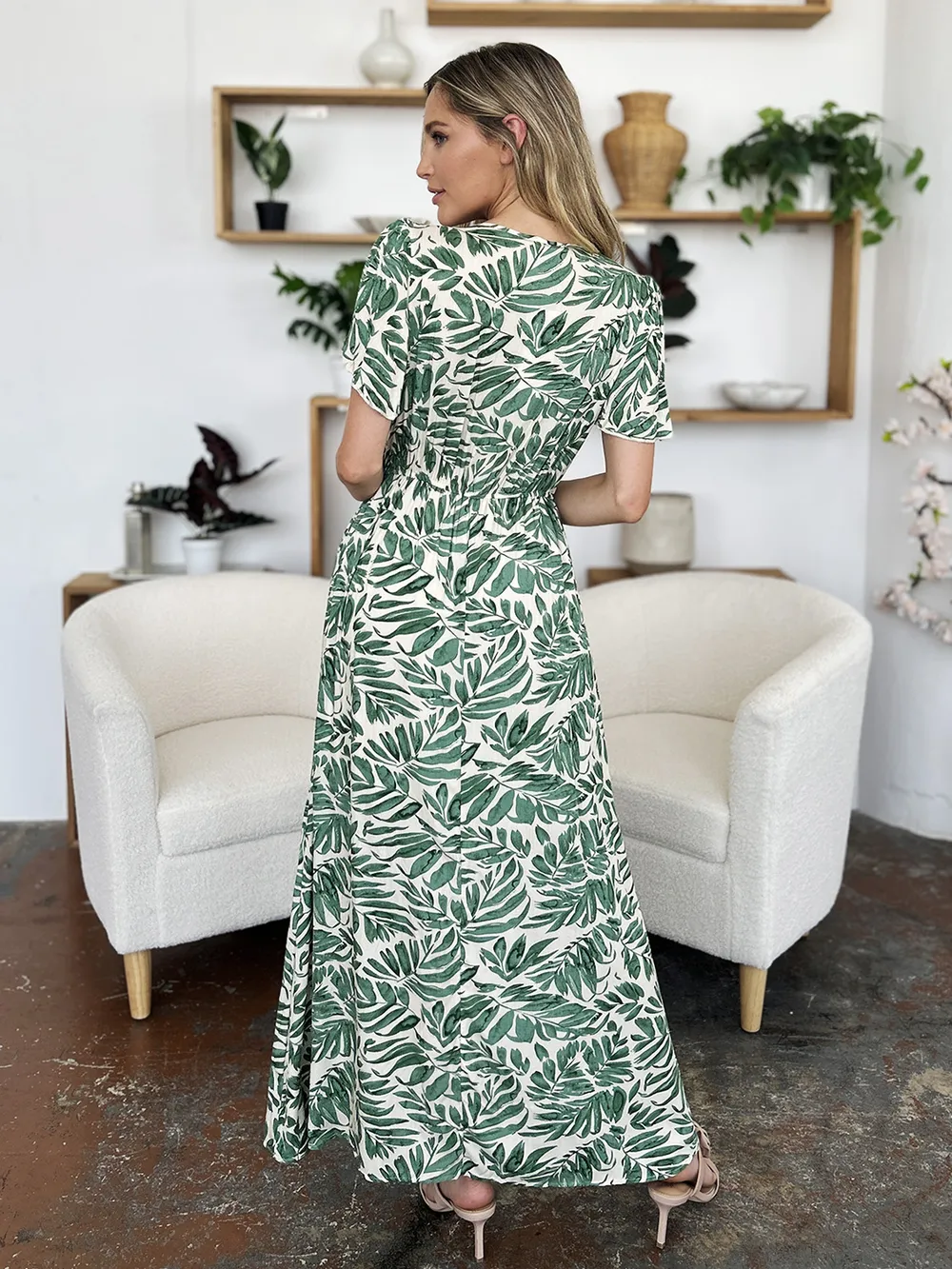Full Size Printed Drawstring Short Sleeve Dress, image 16