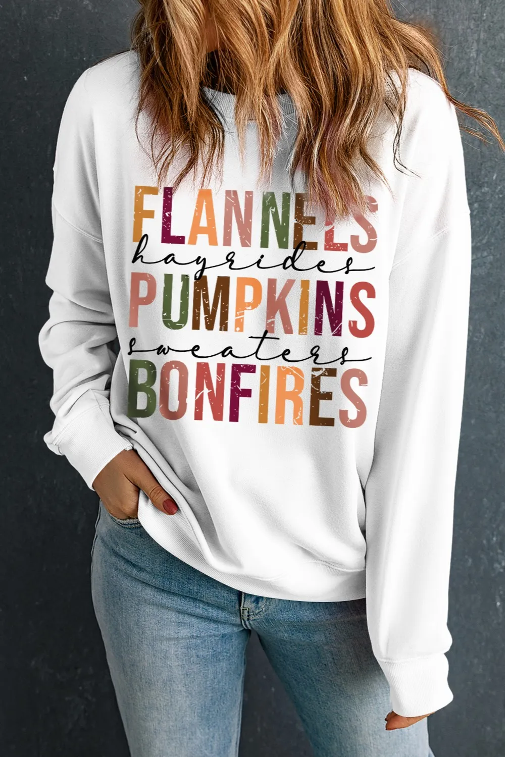 Letter Graphic Round Neck Long Sleeve Sweatshirt, image 2
