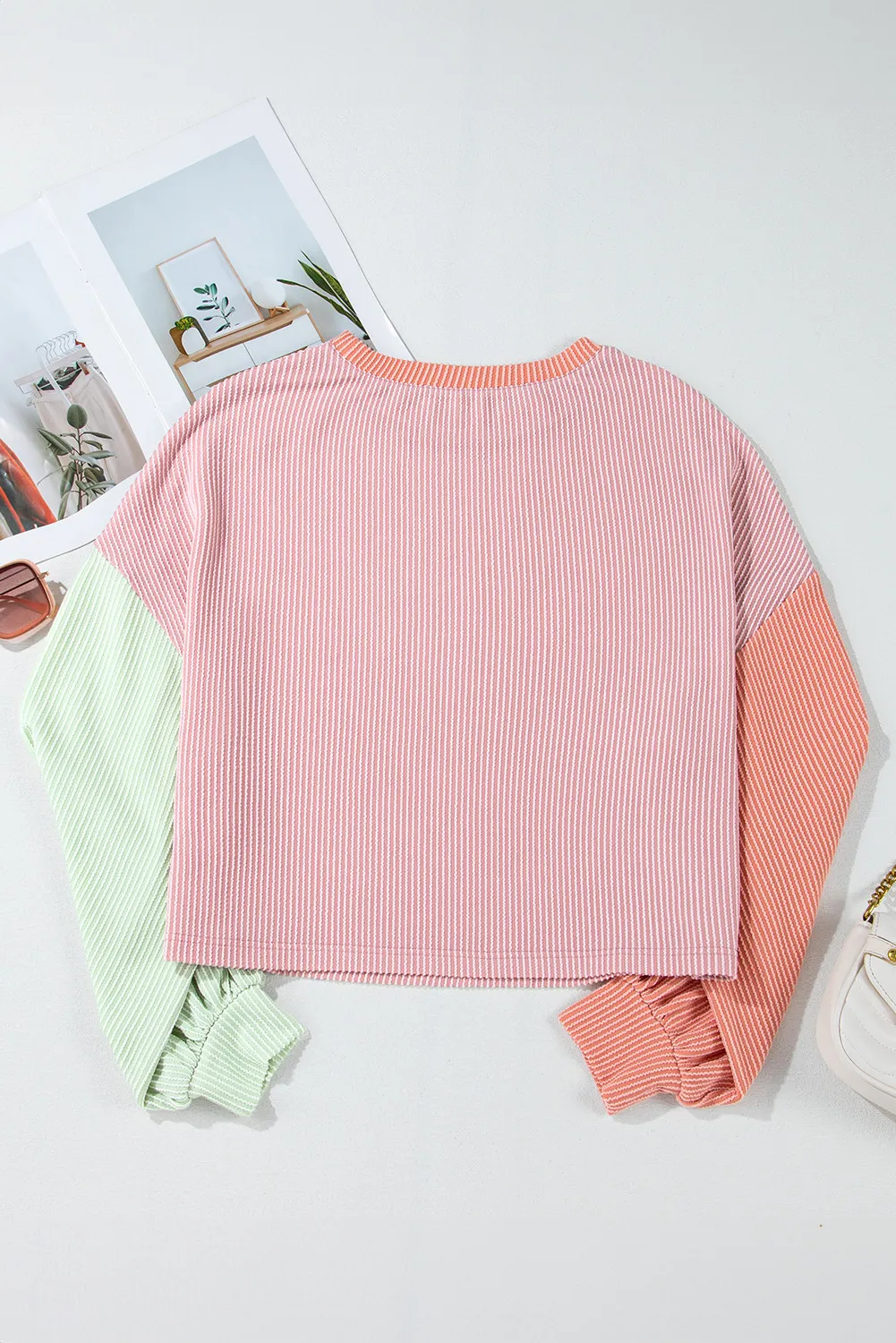 Color Block Round Neck Long Sleeve Top, image 4