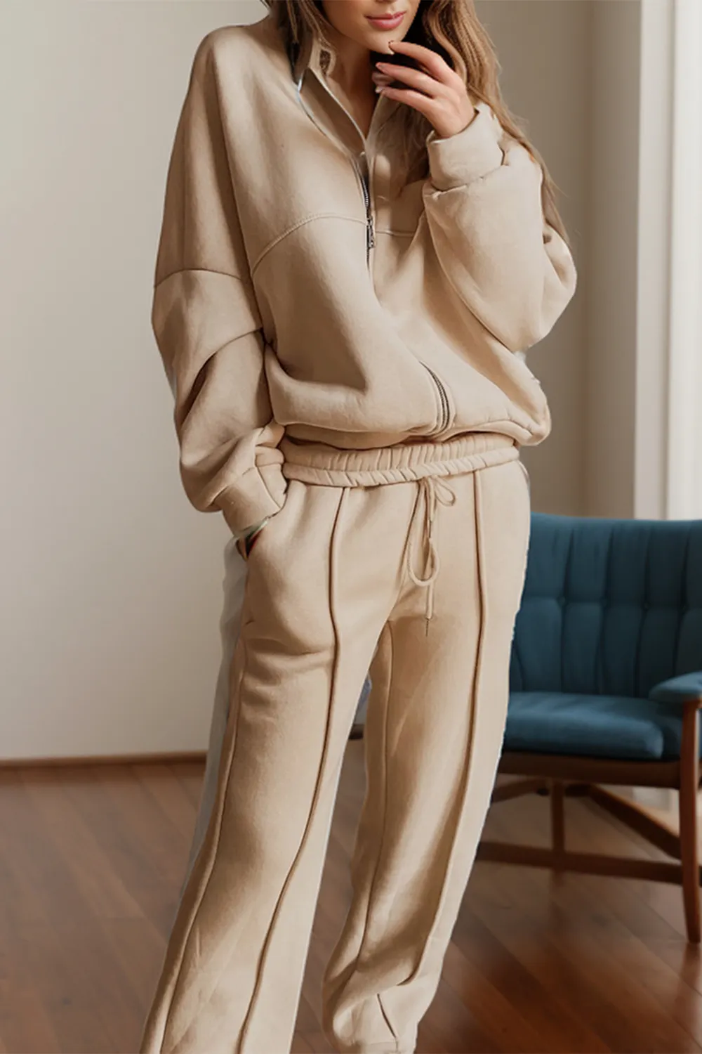 Zip Up Long Sleeve Top and Pants Set, image 6