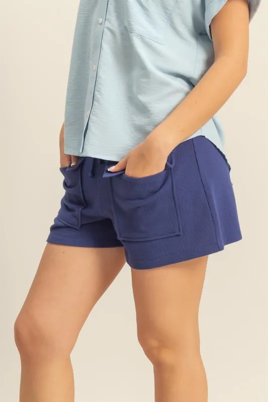 Drawstring Waffle Knit Front Pocket Shorts, image 2