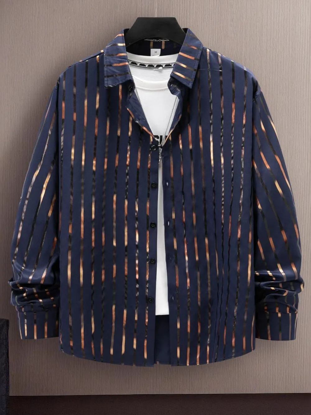 Men's Full Size Striped Button Up Long Sleeve Shirt Plus Size, image 4