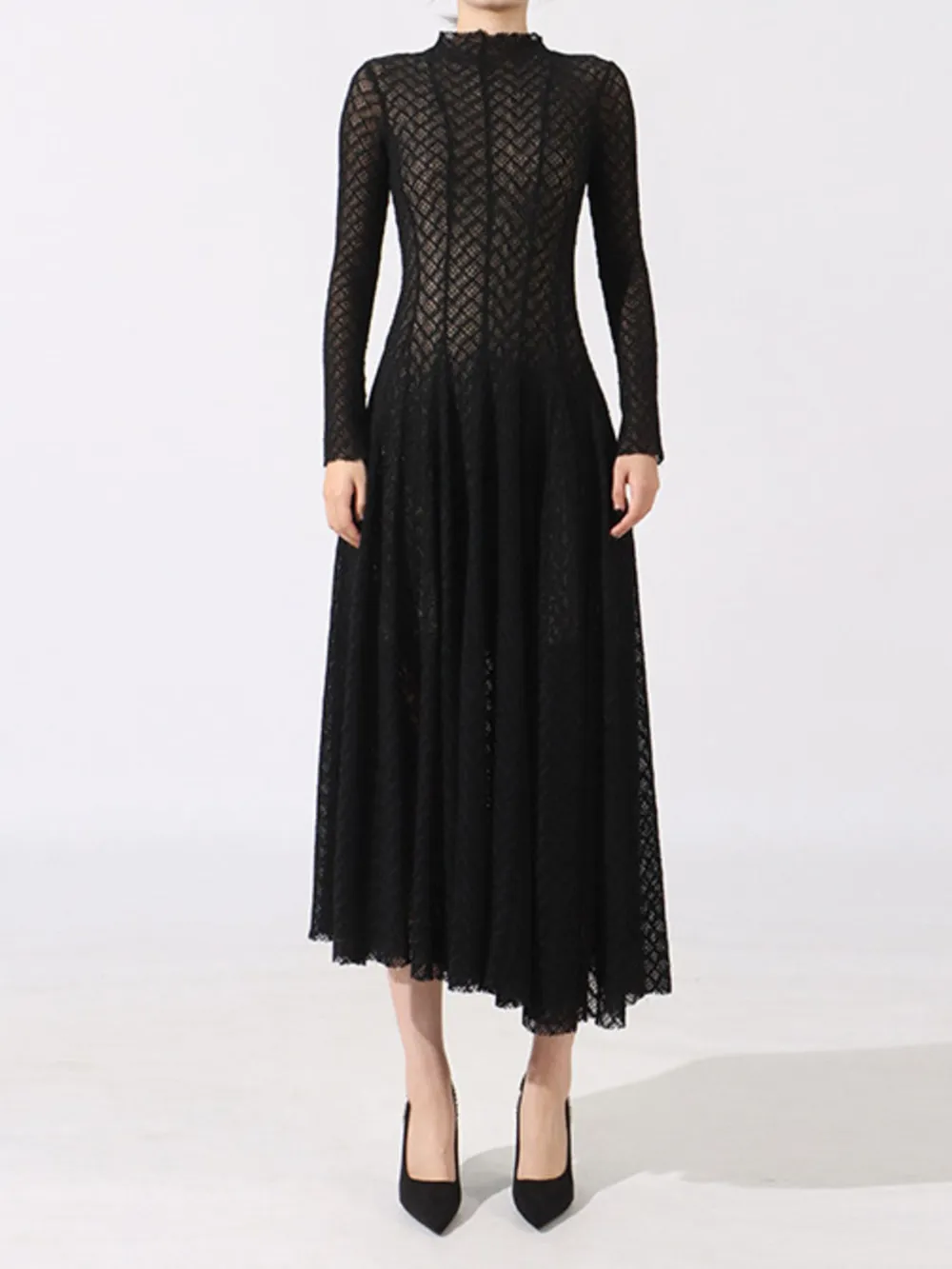Lace Mock Neck Long Sleeve Dress, image 5