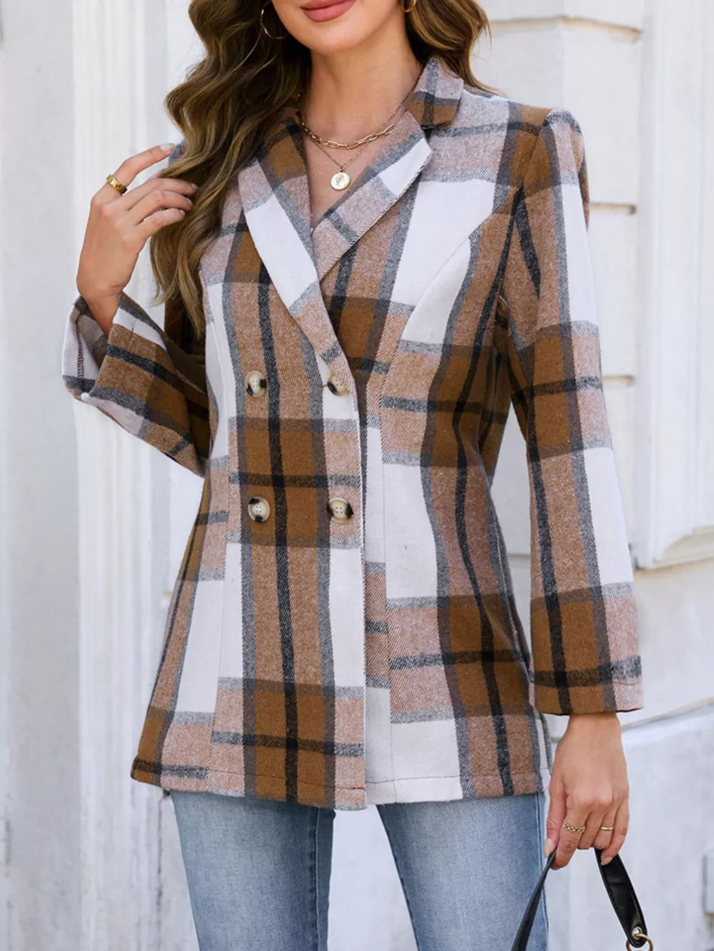 Plaid Double-Breasted Blazer, image 2