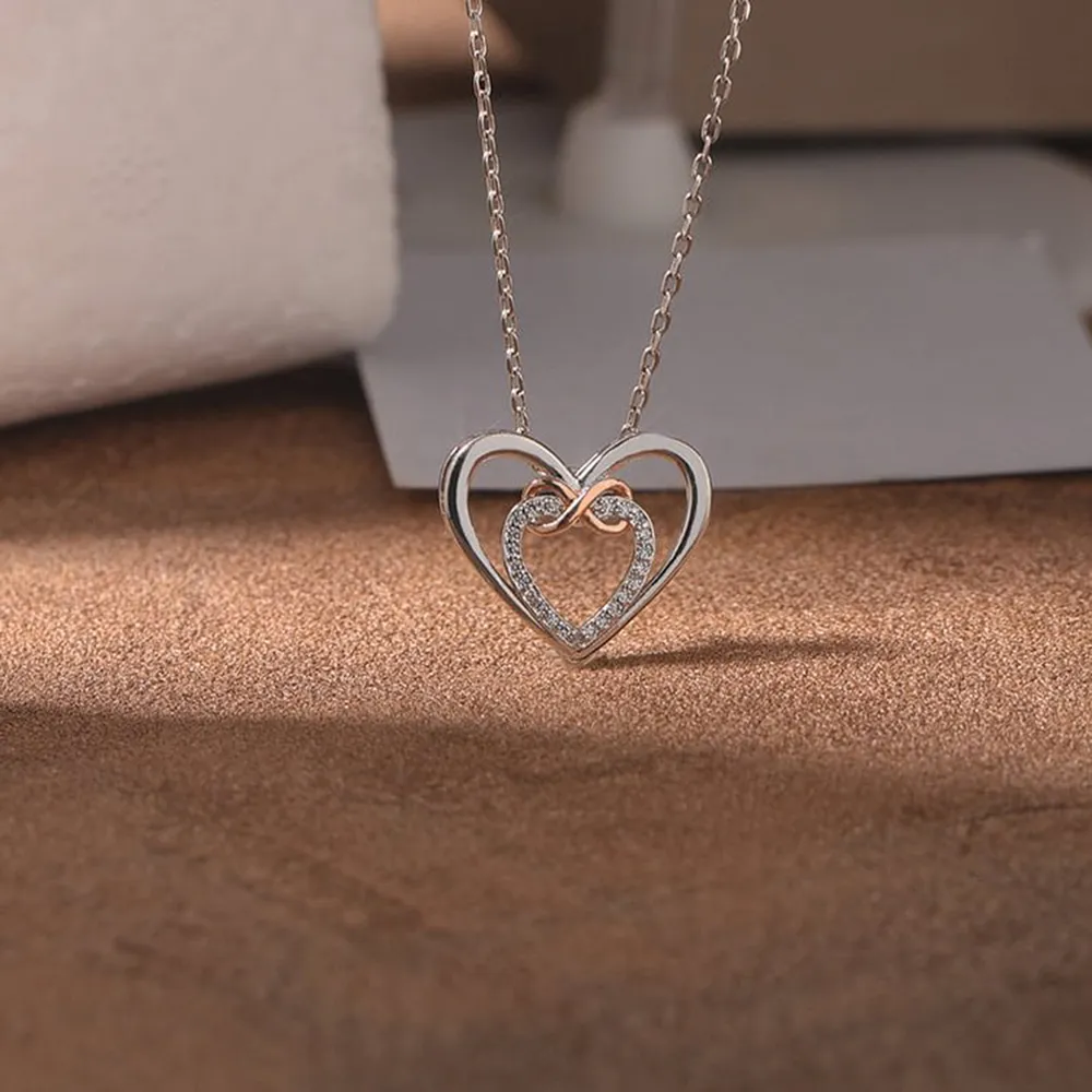 Heart Shape Inlaid Zircon 925 Sterling Silver Necklace, image 2