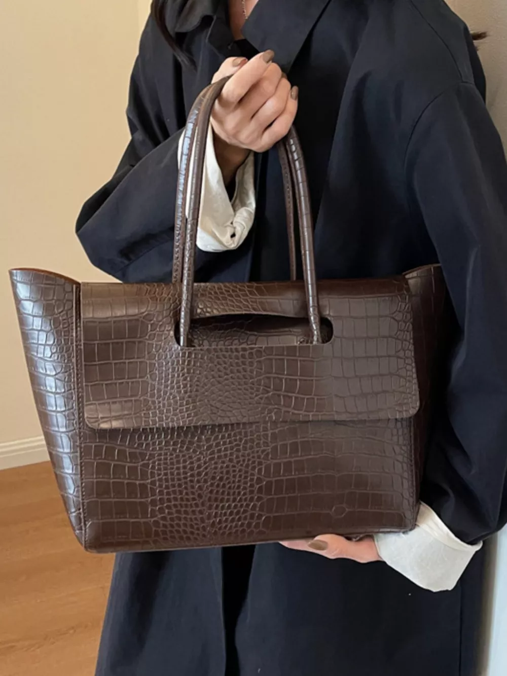 Crocodile Embossed Tote Bag, image 2