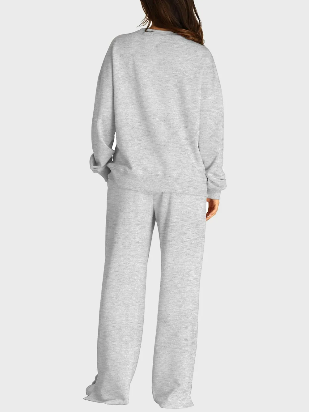 Round Neck Long Sleeve Top and Slit Pants Set, image 8