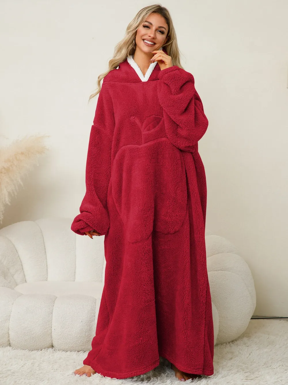 Pocketed Contrast Long Sleeve Hooded Lounge Dress, image 4
