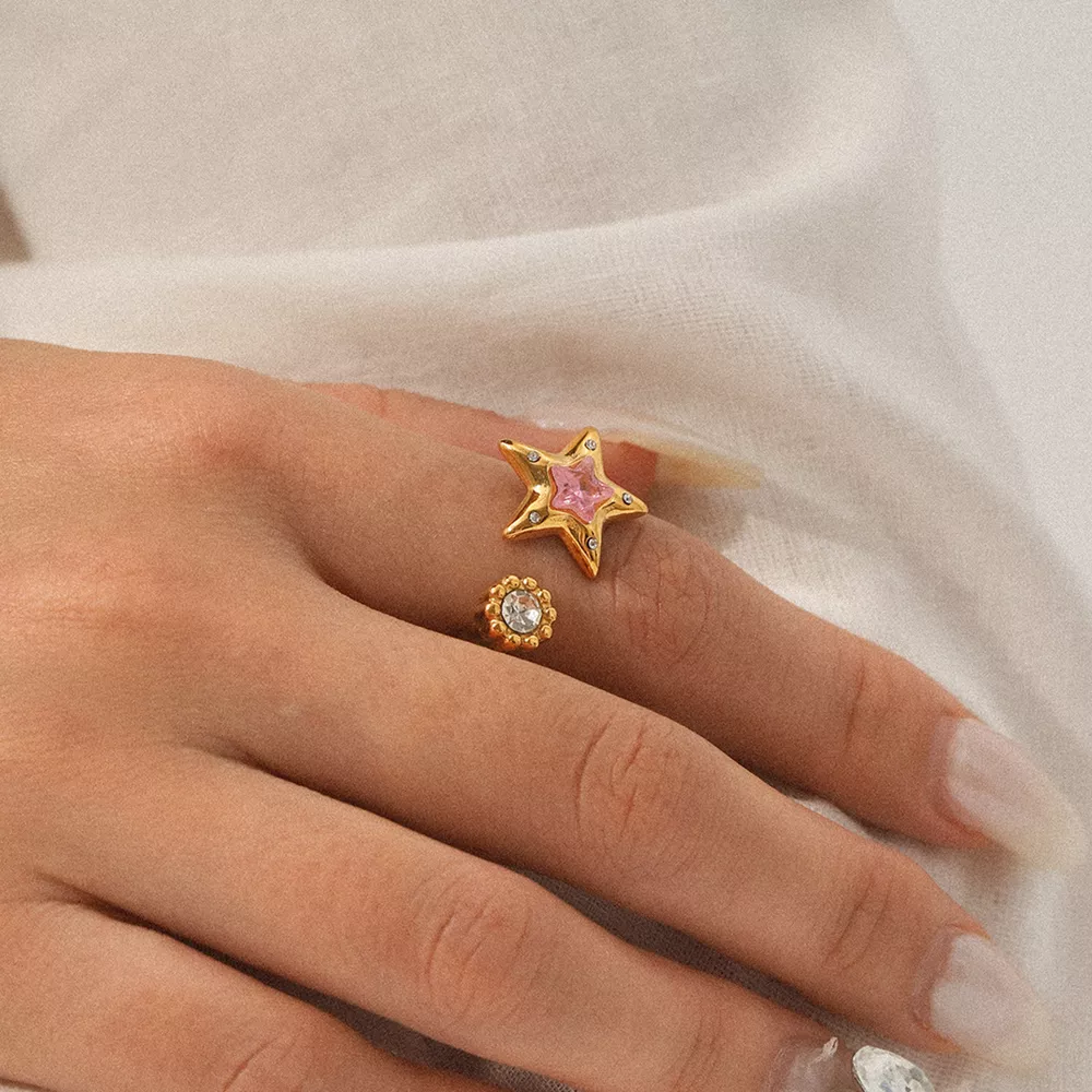 18K Gold-Plated Zircon Star Open Ring, image 6