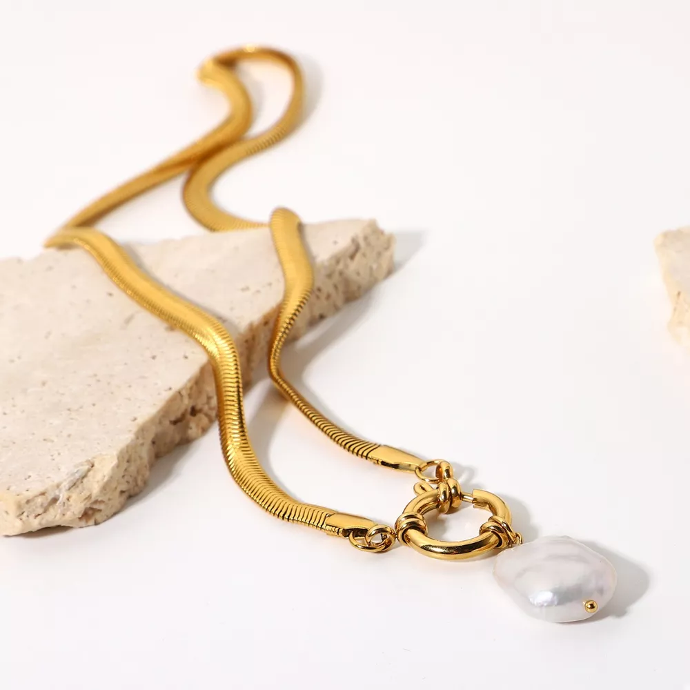 18K Gold-Plated Freshwater Pearl Pendant Necklace, image 4