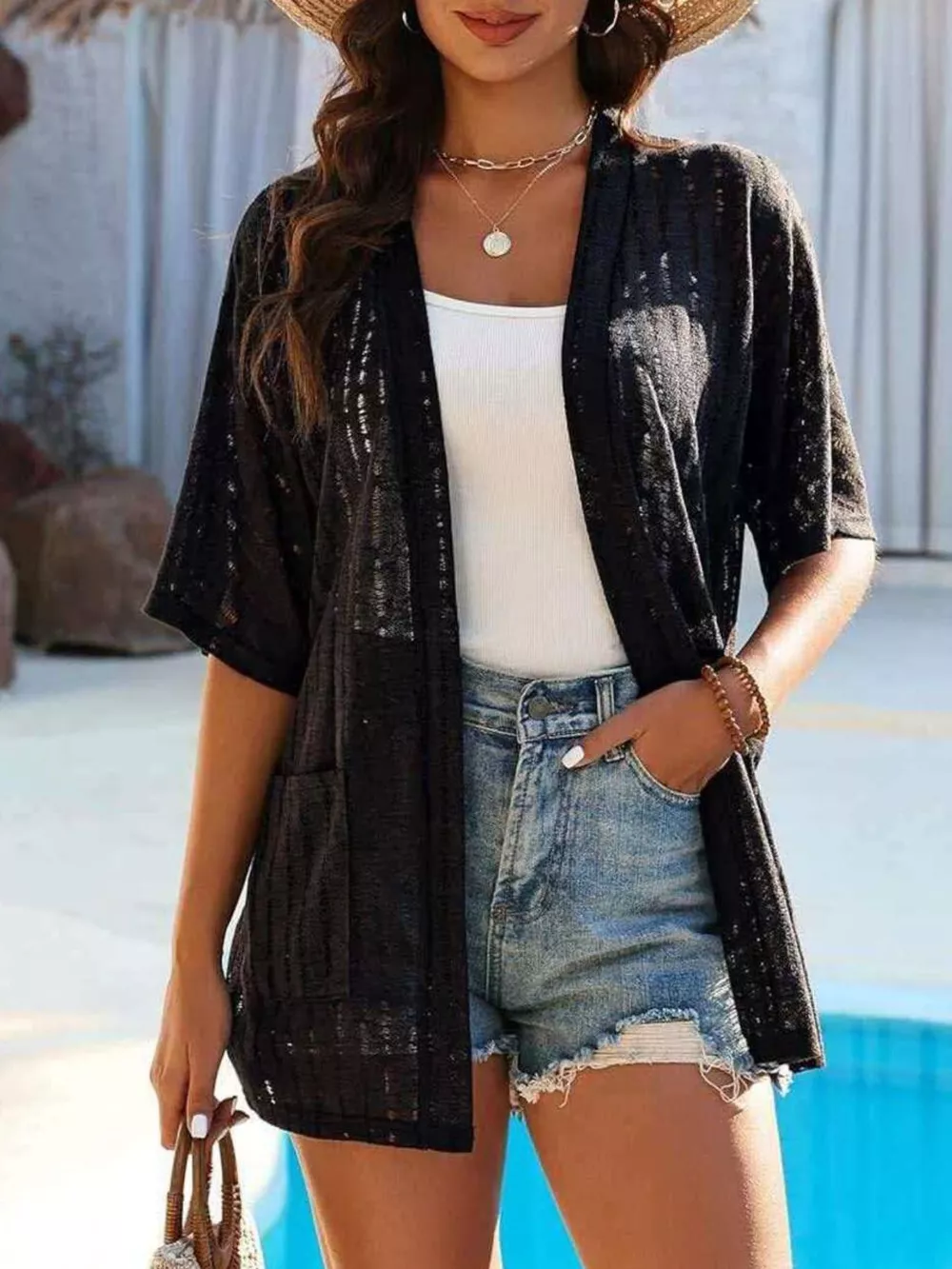 Openwork Open Front Cardigan, image 8