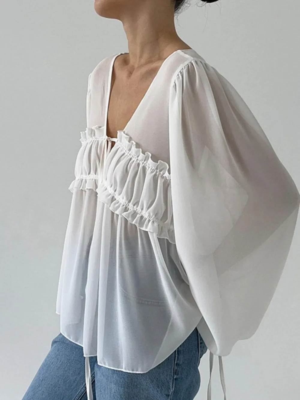 Ruffled Tie Front Long Sleeve Blouse, image 8