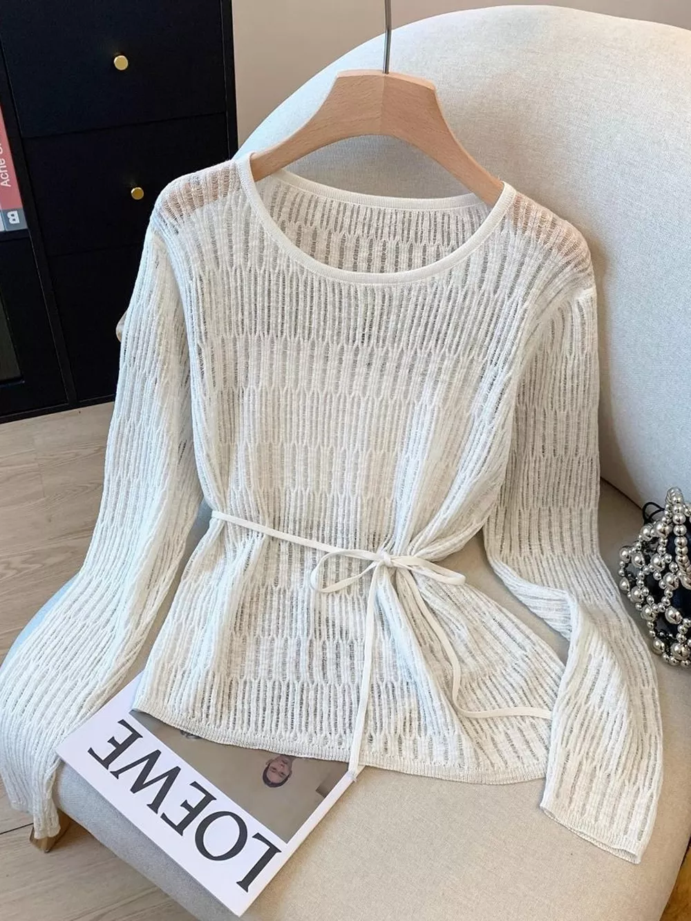 Long Sleeve Knit Top with Tie Detail, image 5