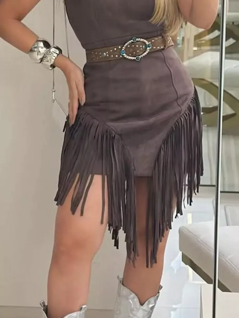 Sleeveless Fringed Mini Dress, image 5