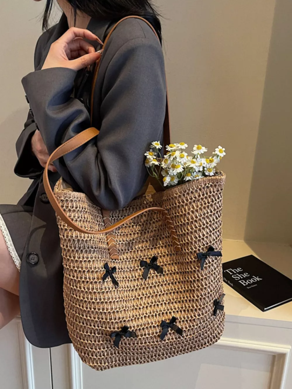 Woven Straw Bow Handbag, image 9