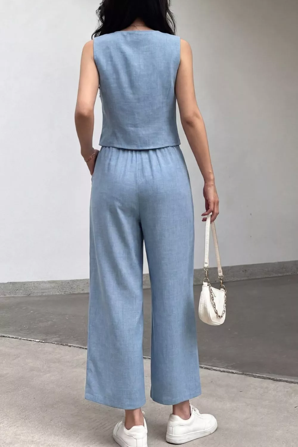 Tie Front Vest and Wide Leg Pants Set, image 5