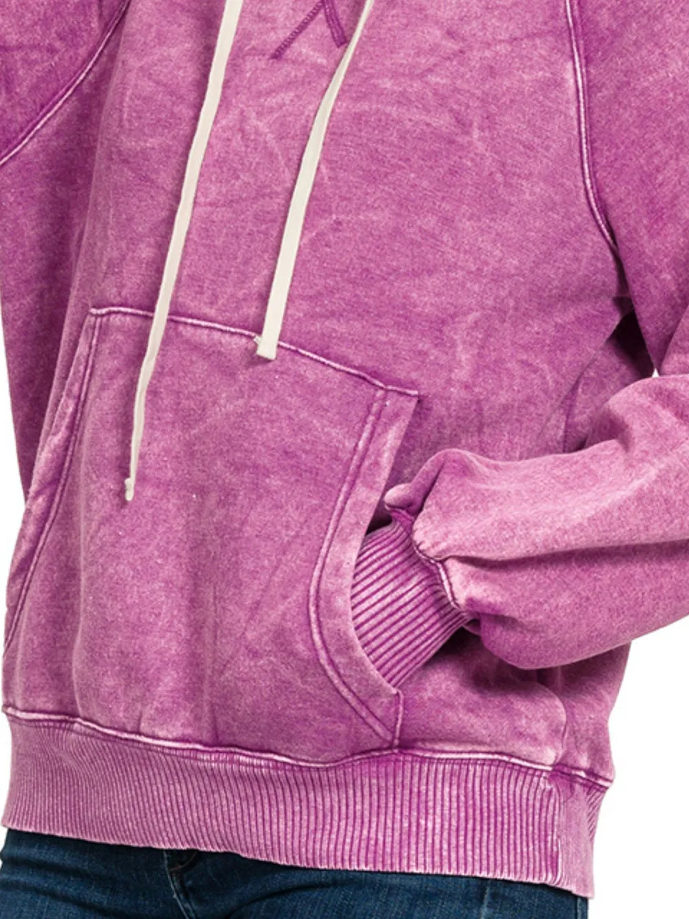 Acid Wash Fleece Hoodie with Kangaroo Pocket, image 2