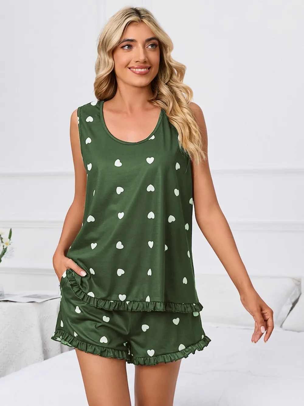 Heart Scoop Neck Tank and Shorts Lounge Set, image 13