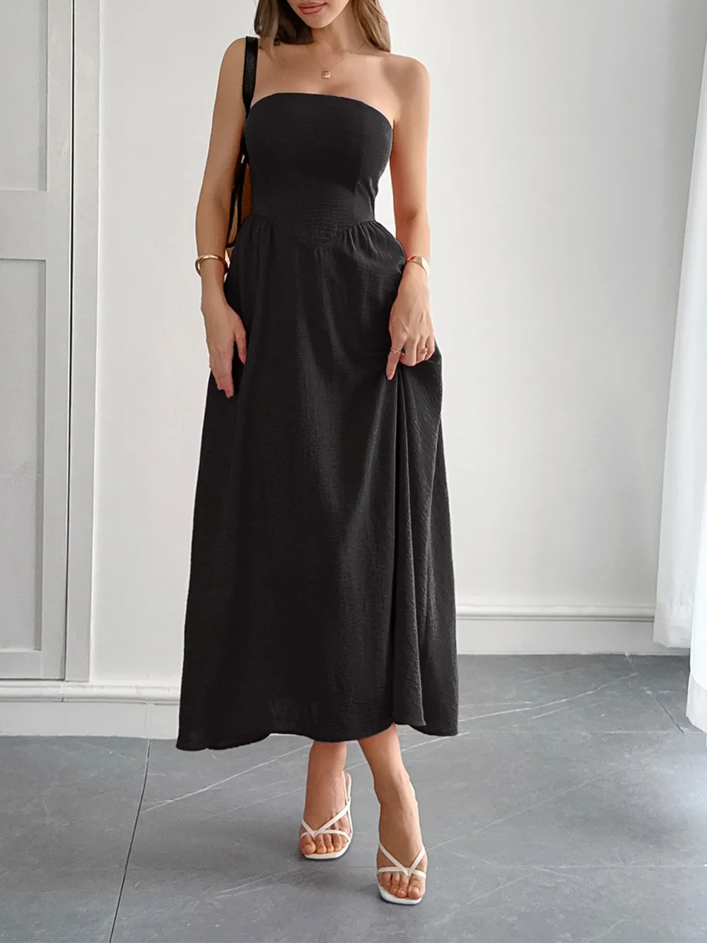 Strapless A-Line Midi Dress with Pockets, image 4