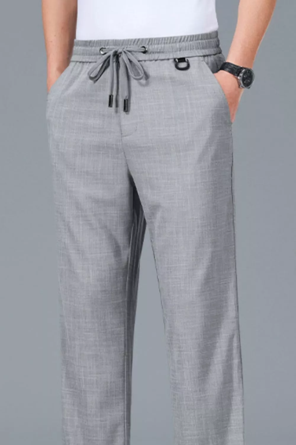 Men's Plus Size Casual Drawstring Straight-Leg Pants, image 4