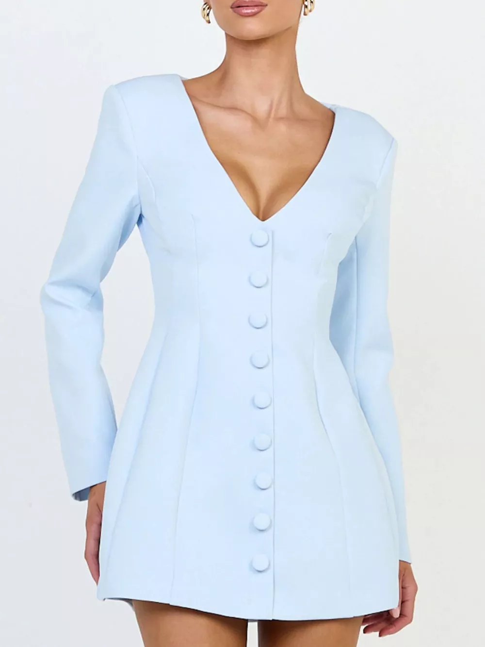 Deep V-Neck Button-Down Blazer Dress, image 11