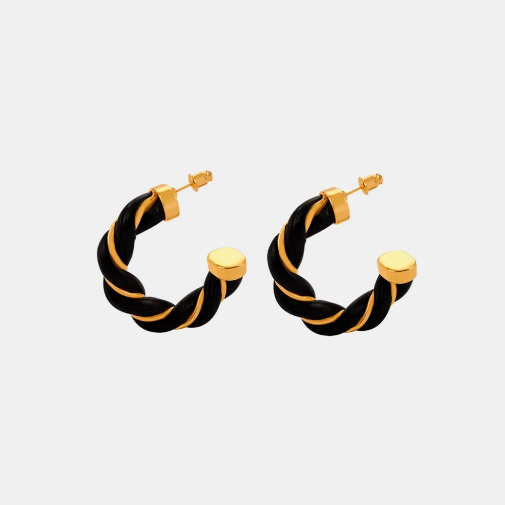 Twisted Leather Rope C-Hoop Earrings, image 7