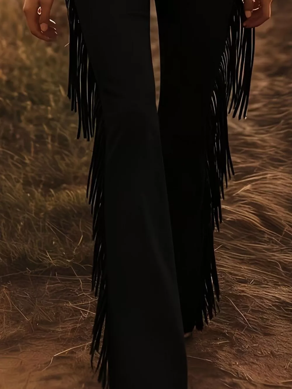 Fringe Trim Flare Pants, image 3