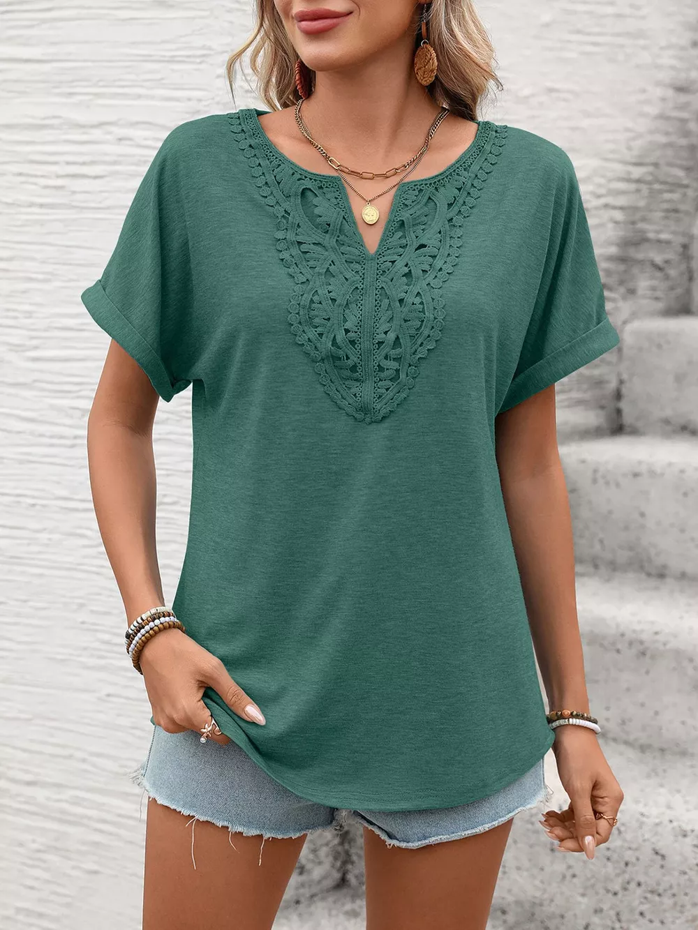 Lace Trim Short Sleeve T-Shirt, image 14