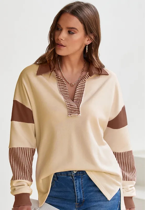 Color Block Johnny Collar Long Sleeve Sweatshirt, image 7