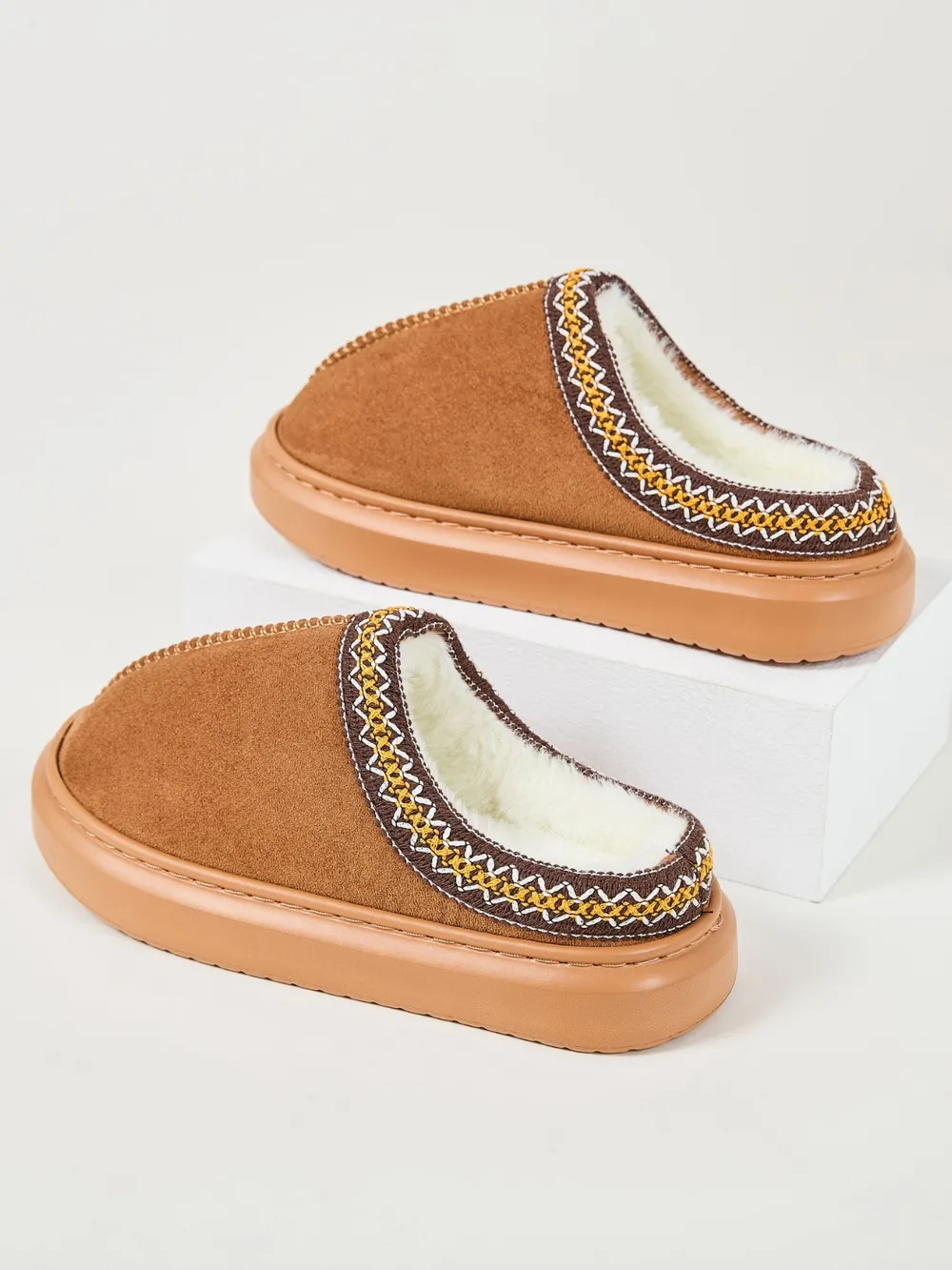 Faux Fur Suede Platform Slippers, image 13