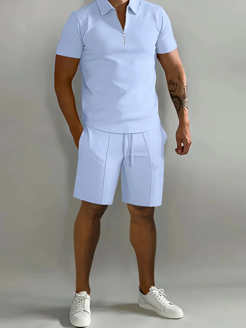 Men's Full Size Collared Neck Short Sleeve Top and Shorts Set Plus Size, image 3