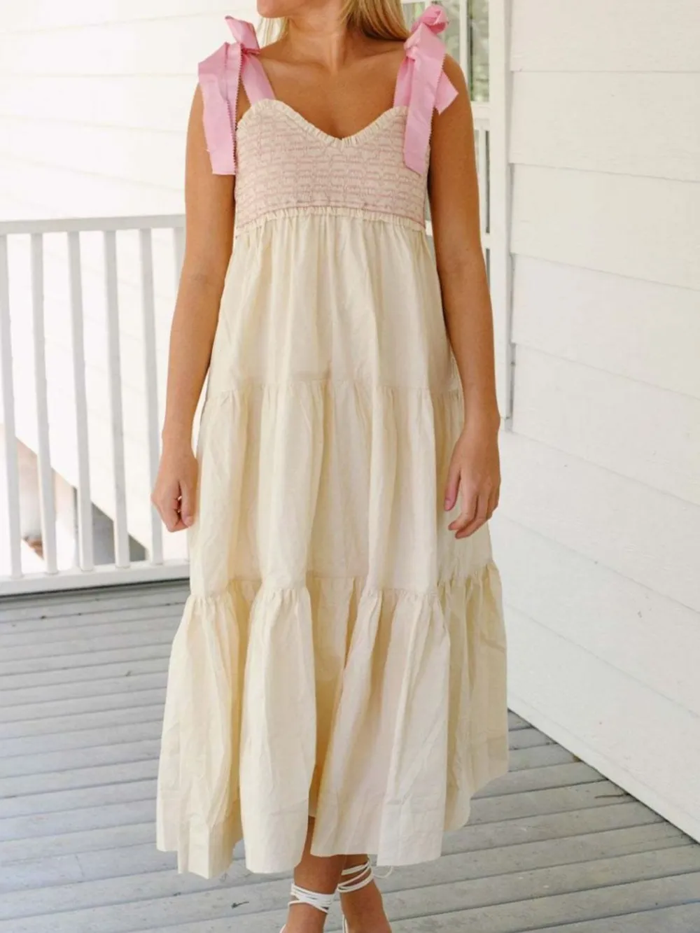 Tiered Tie Shoulder Midi Cami Dress, image 4