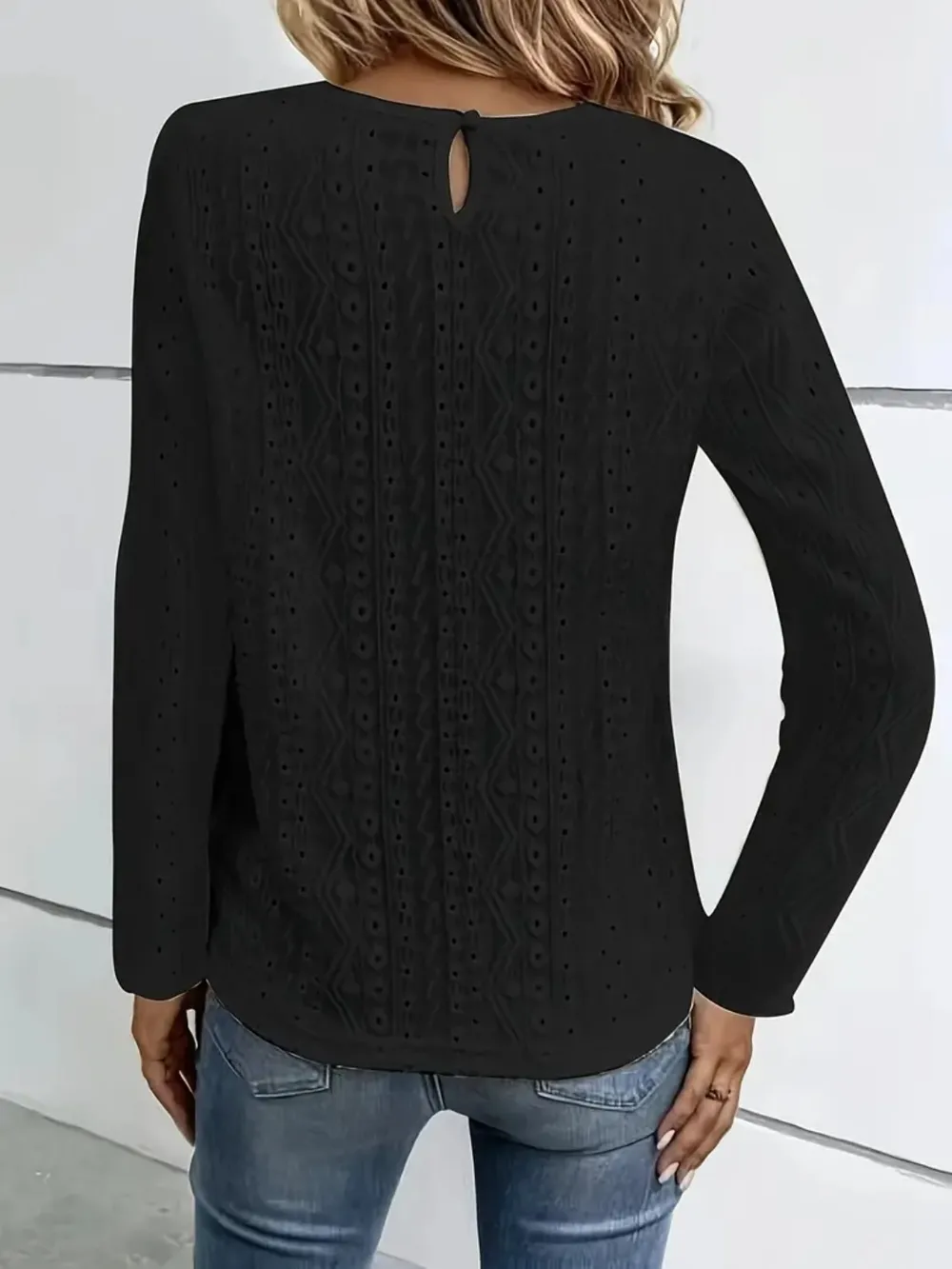 Lace Eyelet Long Sleeve Top, image 5