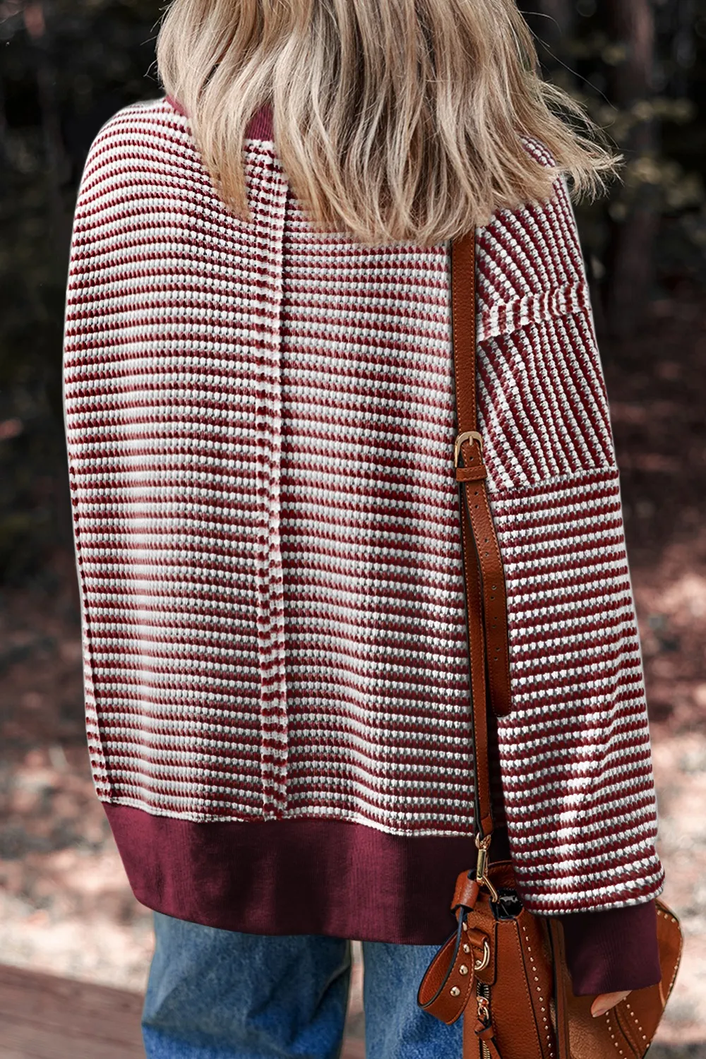 Oversized Striped Round Neck Sweatshirt, image 2