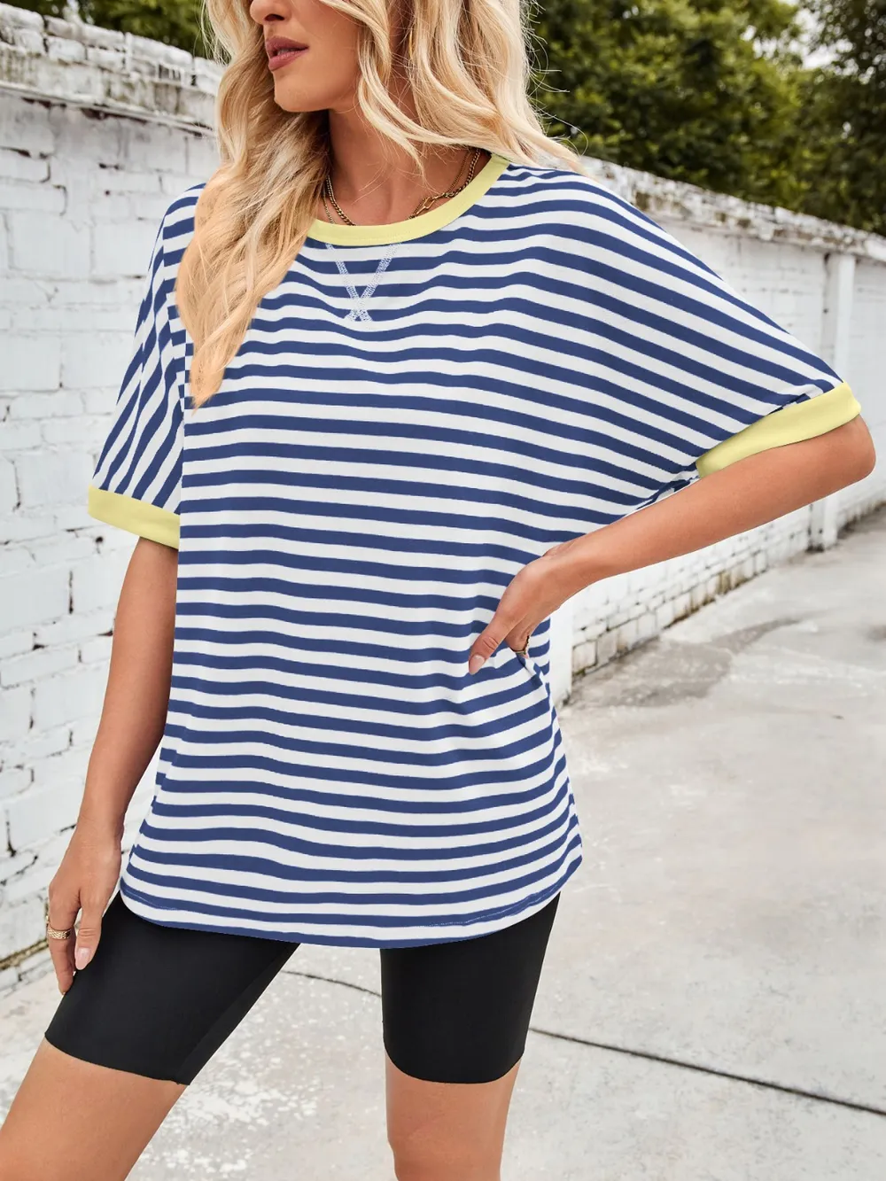 Striped Round Neck Half Sleeve T-Shirt, image 7