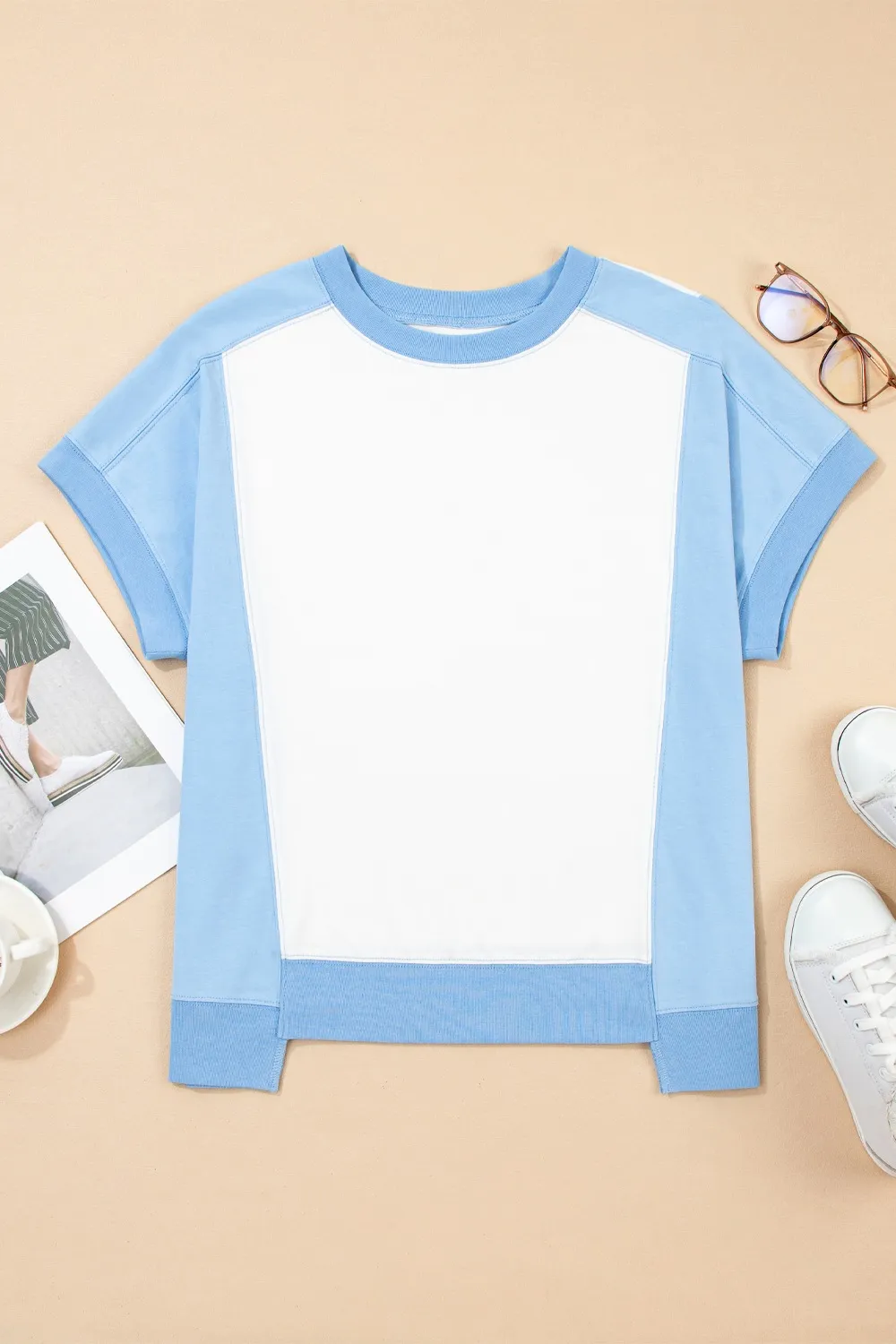 Color Block Exposed Seam Crew Neck T Shirt, image 3