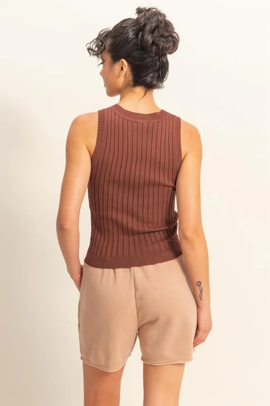 Stretchy Ribbed Round Neck Sweater Tank, image 3