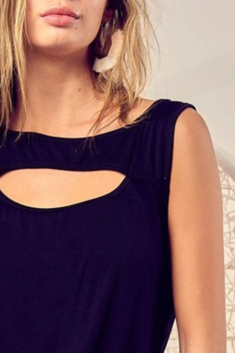 Rayon Span Knit With Cut Out Front Sleeveless Top, image 3