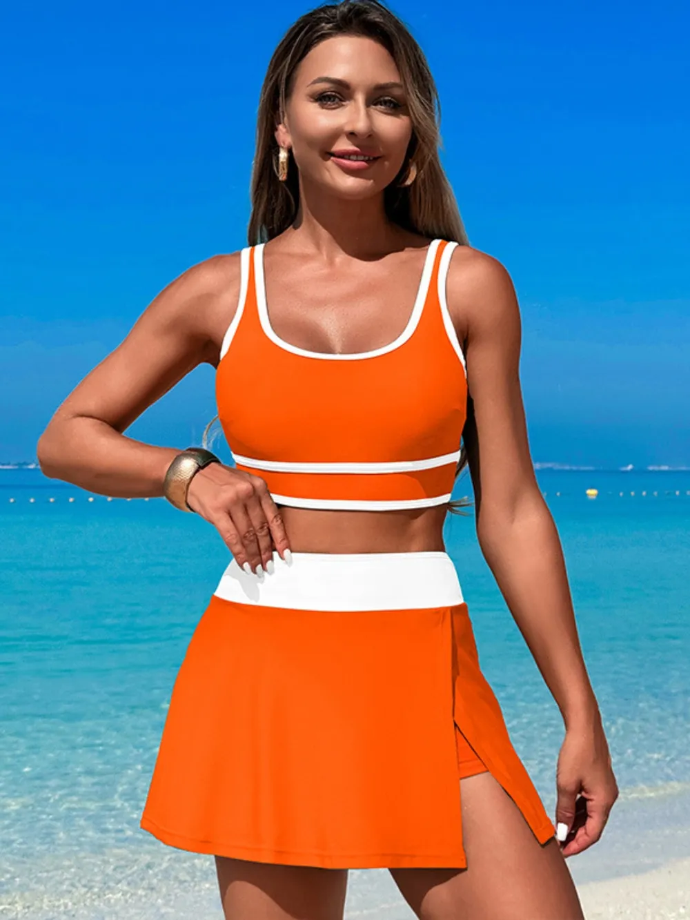 Scoop Neck Top and Skort Swim Set, image 10