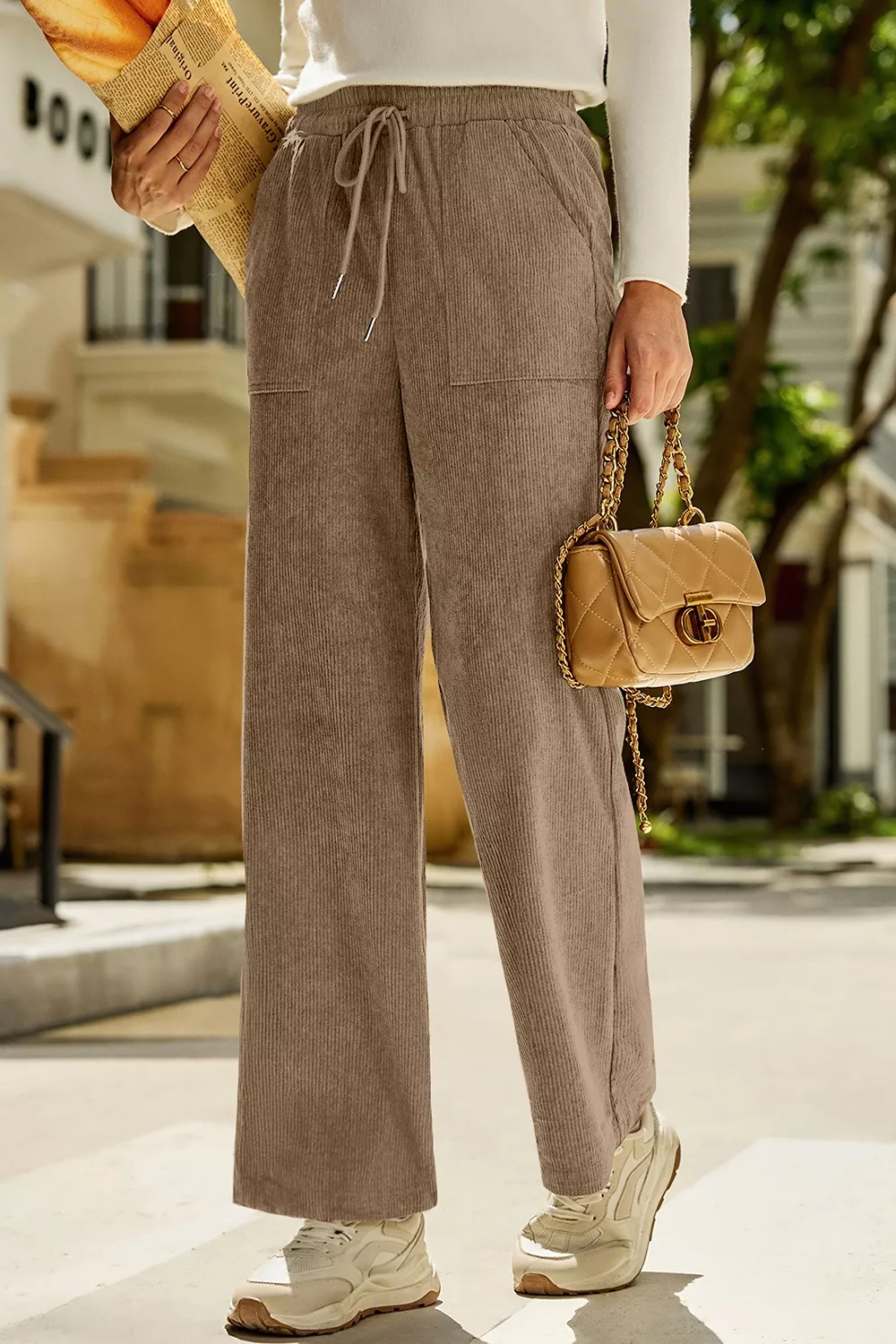 Corduroy Wide-Leg Drawstring Pants, image 4