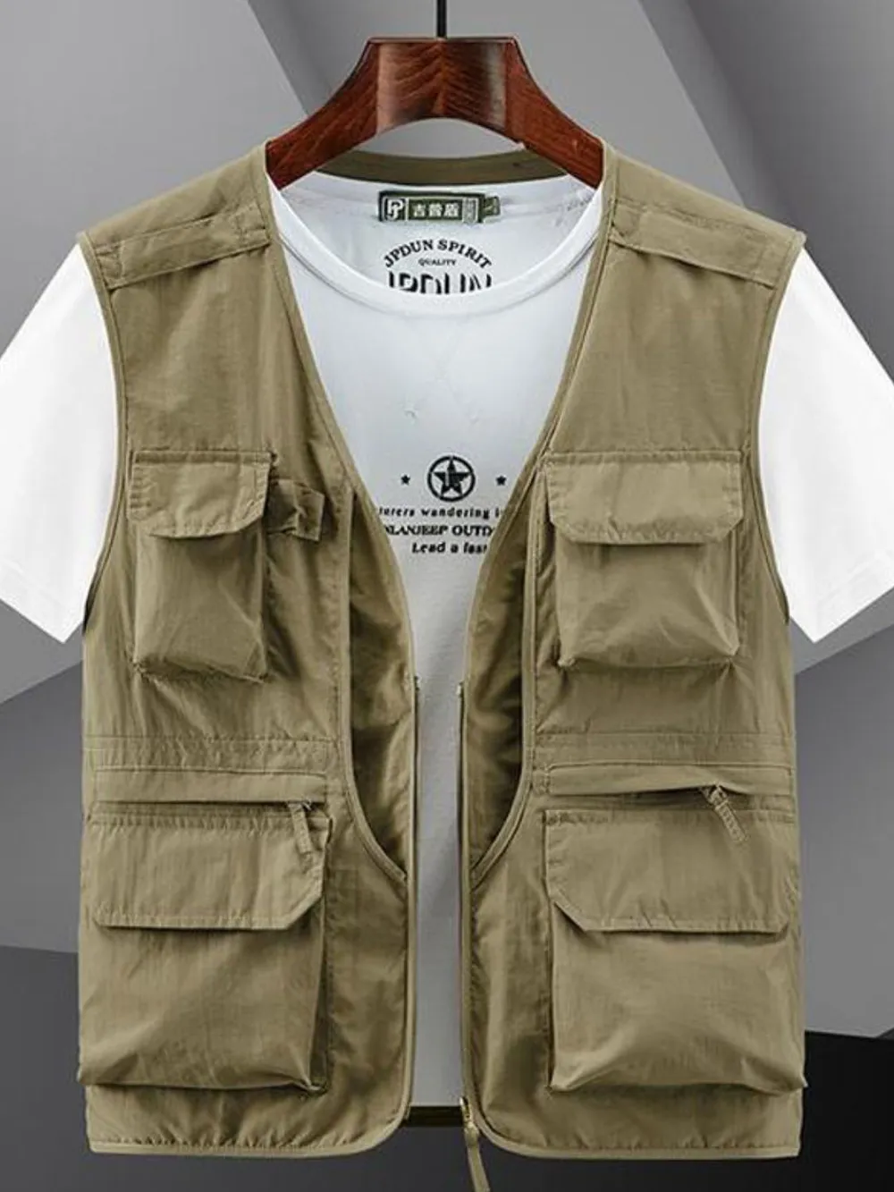 Men's Plus Size Zip Up V-Neck Vest, image 3