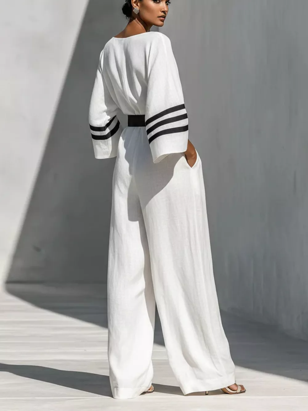 Wide Sleeve and Contrast Striped Jumpsuit, image 3