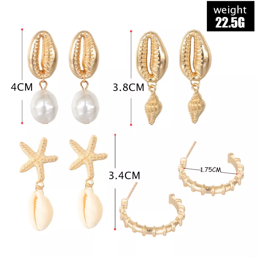 4 Pair 18K Gold-Plated Shell Minimalist Earrings, image 7