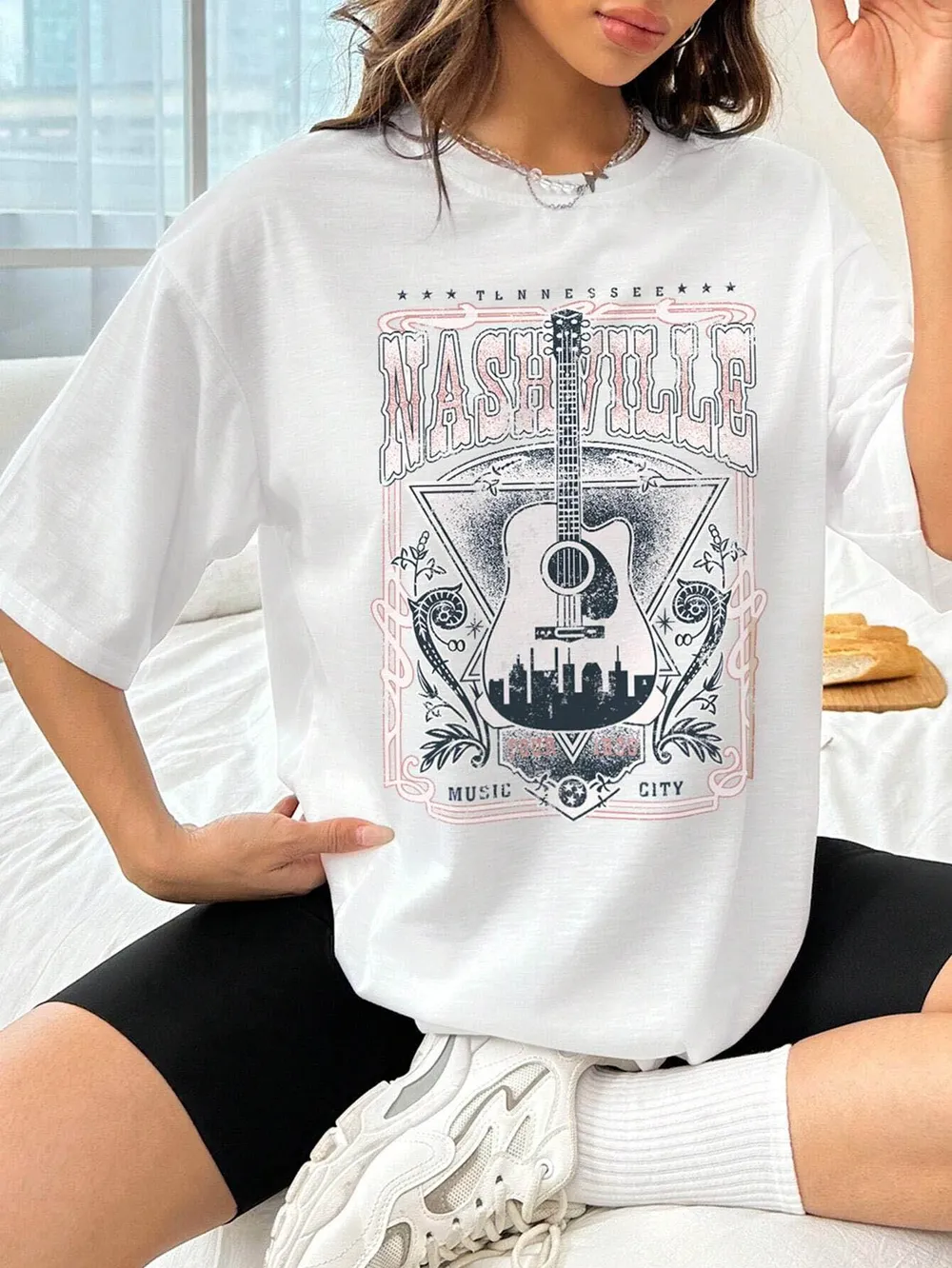 Guitar Graphic Round Neck Half Sleeve T-Shirt, image 8