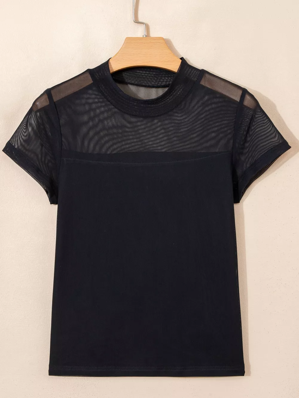 Sheer Mesh Patchwork Cap Sleeve T Shirt, image 4