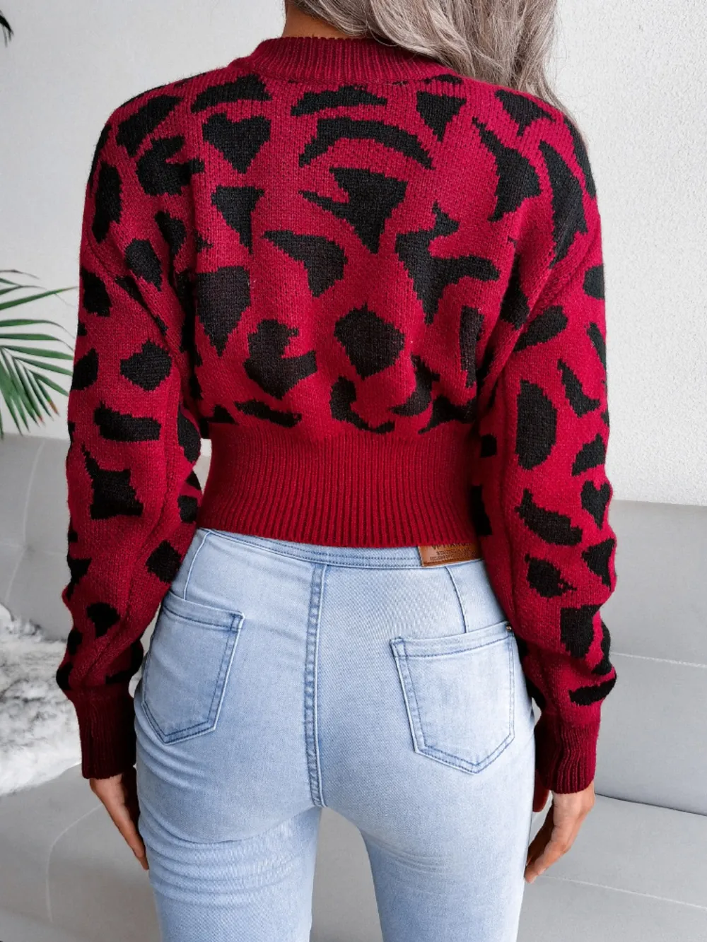 Leopard Round Neck Dropped Shoulder Sweater, image 4
